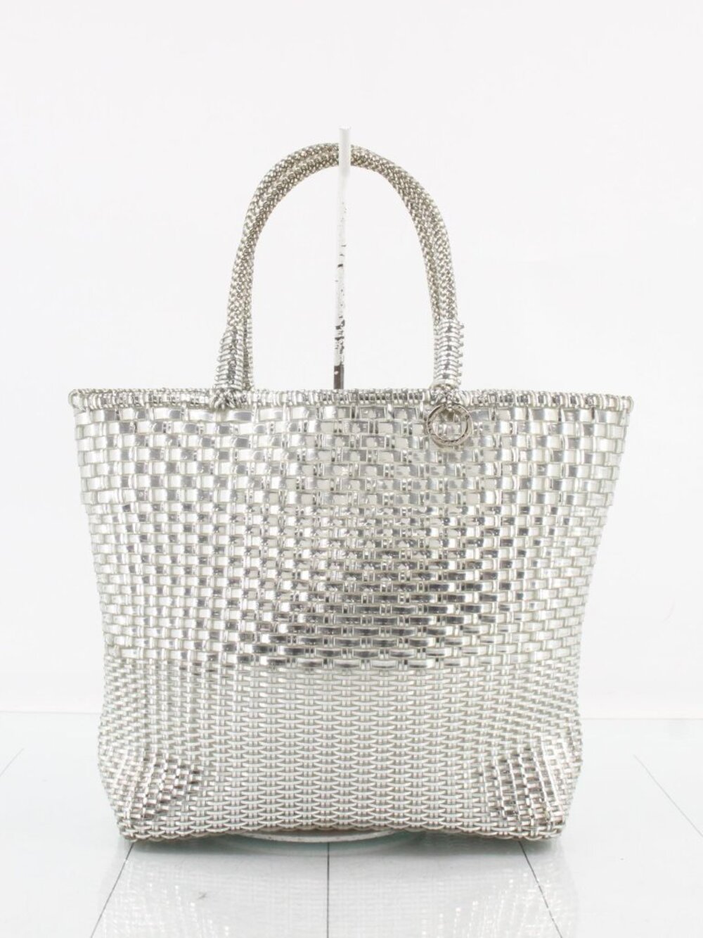 Metallic Silver Woven Tote Bag